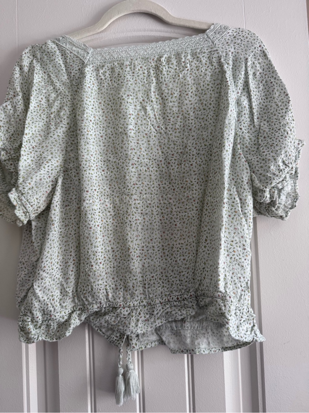 Lucky Brand Sage Green Floral Lace-Trim Button Front Blouse - Picture 2 of 13